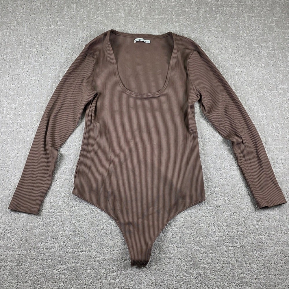 Abercrombie & Fitch Brown Ribbed Long Sleeve Scoop Neck Body Suit Womens Size XL - Picture 1 of 8